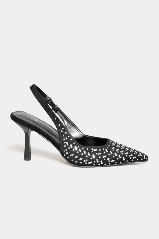 LTS Black Diamante Slingback Heel Court Shoes In Standard D Fit | Long Tall Sally 3