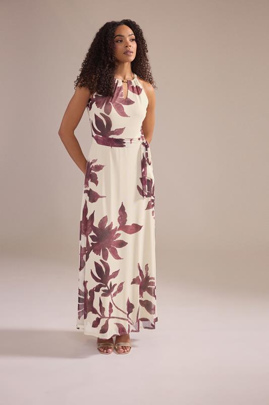  M&Co Neckholder-Maxikleid in Natur aus Netzgewebe mit Blumenmuster