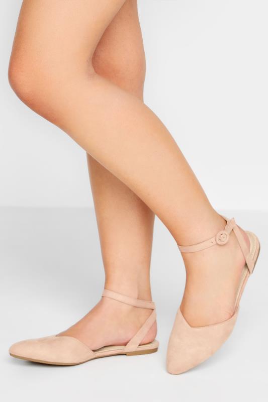 Petite  PixieGirl Nude Faux Suede Two Part Pointed Ballerina Pumps In Standard Fit