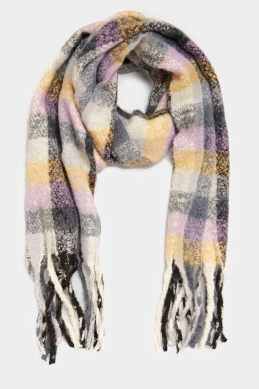 Plus Size Purple Check Print Super Soft Scarf | Yours Clothing 2
