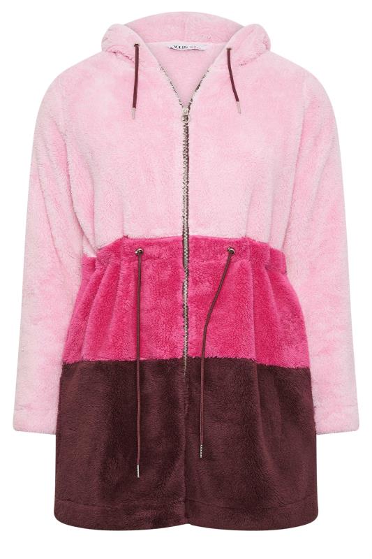 YOURS Plus Size Pink Longline Fleece Zip Hoodie | Yours Clothing 5