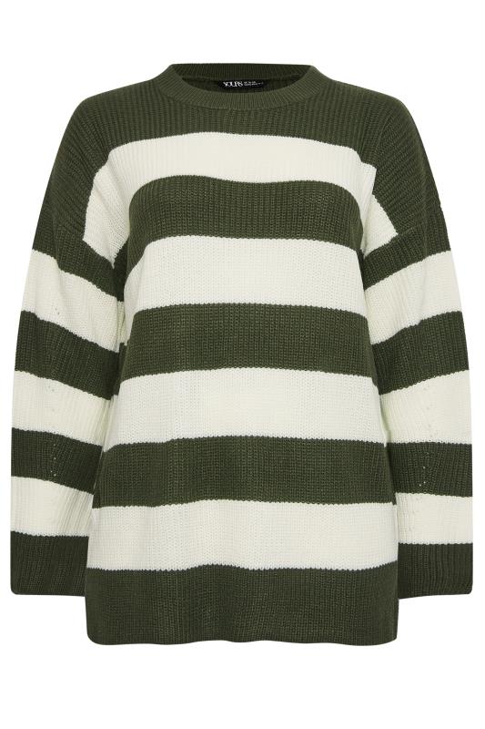 YOURS Plus Size Green Stripe Ribbed Knit Jumper | Yours Clothing 6