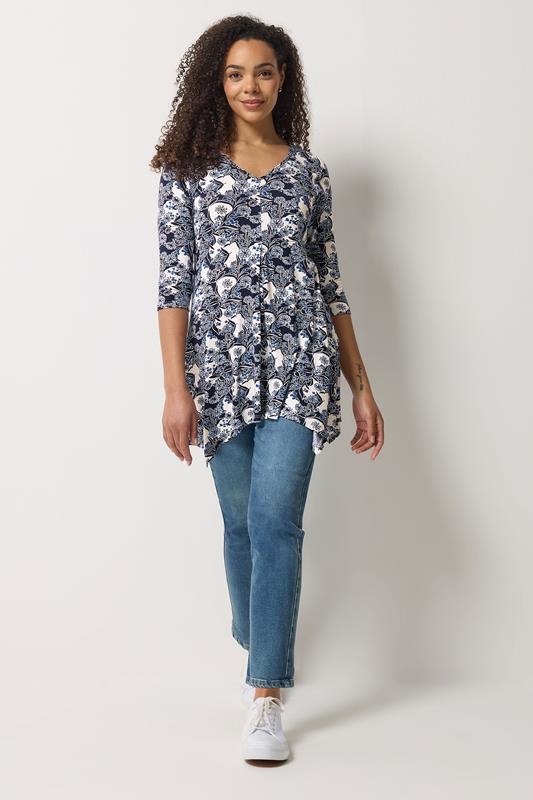 M&Co Navy Blue Floral Hanky Hem Top | M&Co 1