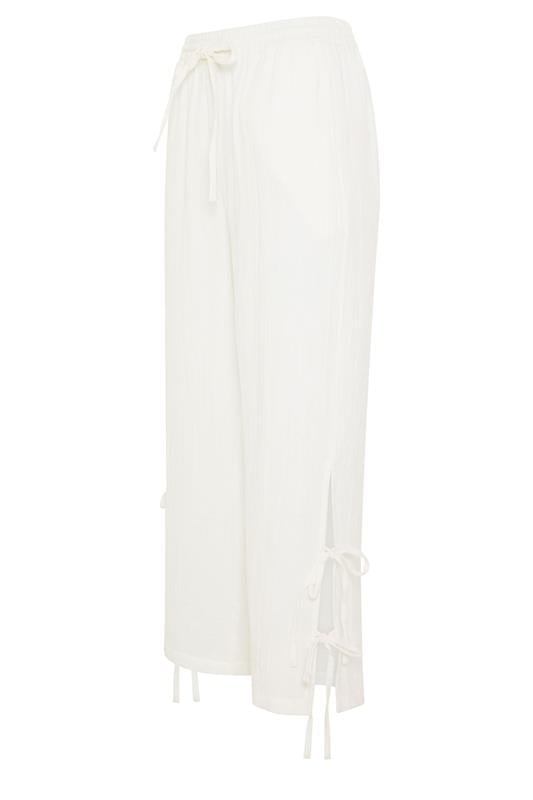 PixieGirl Petite Women's White Tie Detail Cotton Cheesecloth Wide Leg Trousers | PixieGirl 6