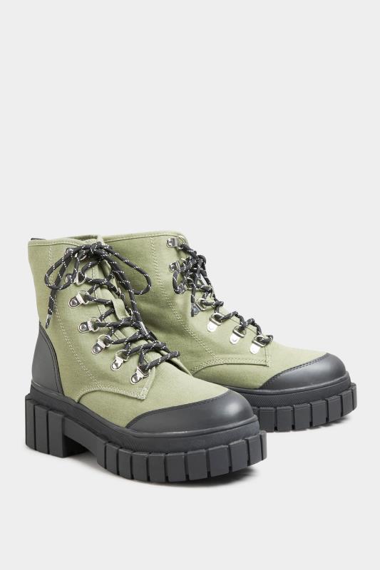 LIMITED COLLECTION Khaki Green Canvas Chunky Combat Boots In Wide Fit | Yours Clothing 2