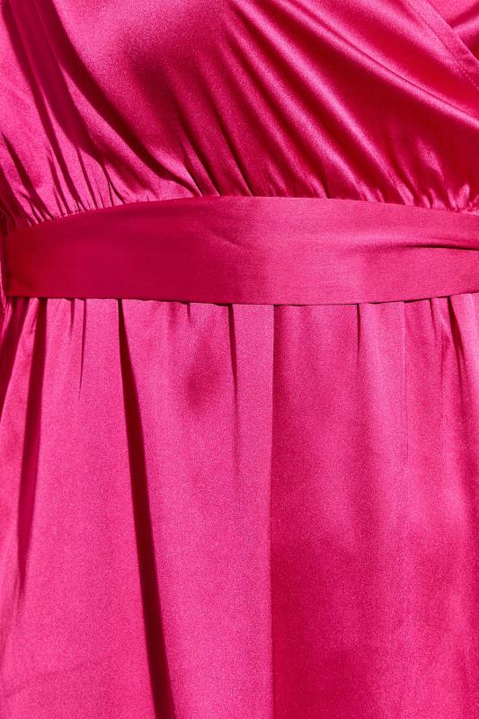 LIMITED COLLECTION Plus Size Pink Satin Wrap Dress | Yours Clothing 5