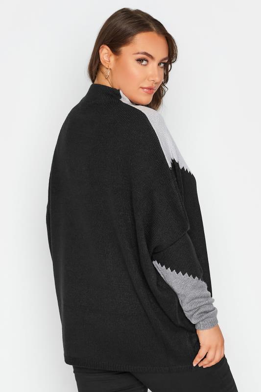 Plus Size Black & Grey Colour Block Oversized Knitted Jumper | Yours Clothing 3
