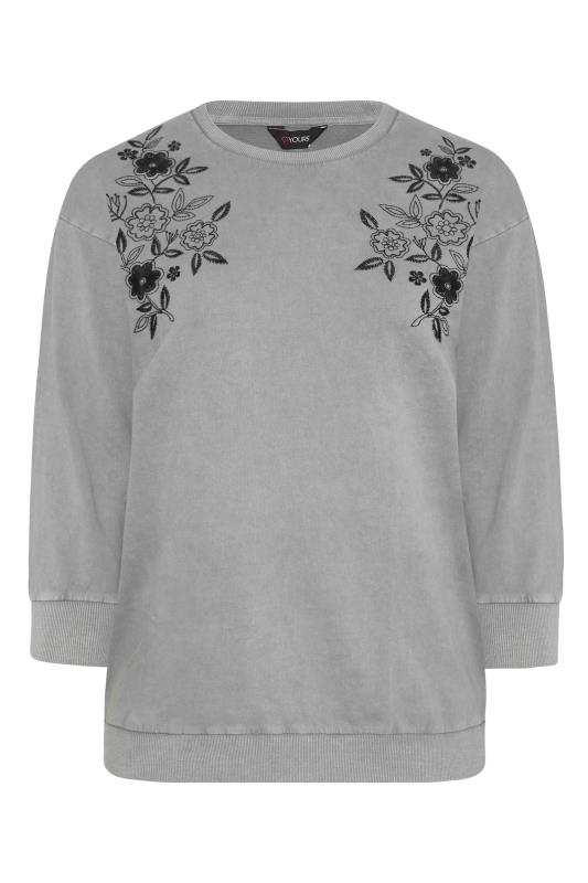 Curve Grey Embroidered Floral Print Sweatshirt 6
