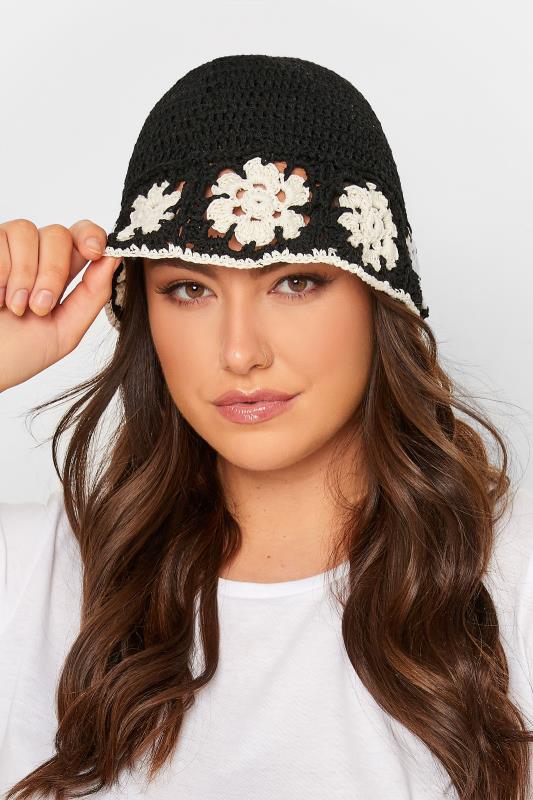 Black Crochet Contrast Edge Bucket Hat