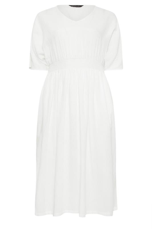 YOURS Plus Size White Linen Shirred Midaxi Dress | Yours Clothing 5
