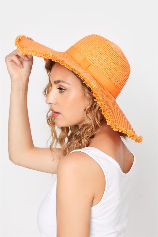 Orange Frayed Edge Straw Hat 2