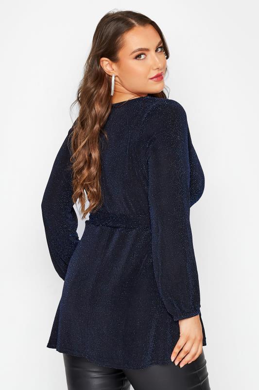 YOURS LONDON Plus Size Cobalt Blue Glitter Wrap Top | Yours Clothing 3