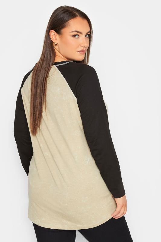 YOURS Curve Natural Beige & Black Long Sleeve Raglan Top | Yours Clothing 4