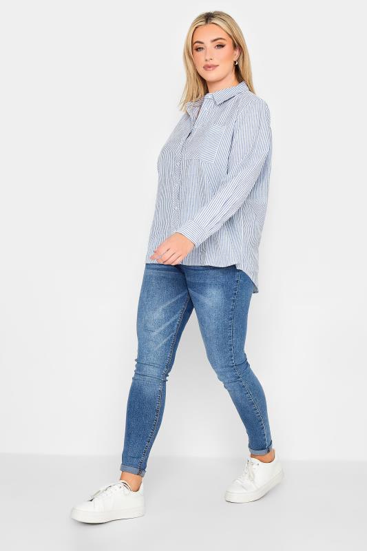 YOURS PETITE Plus Size Blue Stripe Shirt | Yours Clothing 2
