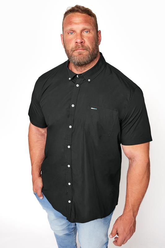 Casual Shirts dla puszystych BadRhino Black Cotton Poplin Short Sleeve Shirt