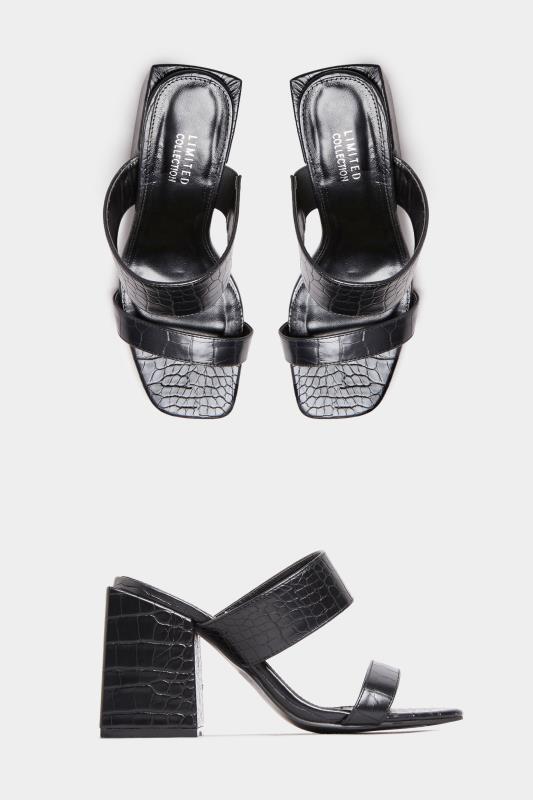 LIMITED COLLECTION Black Vegan Faux Leather Croc Heeled Mules In Extra Wide Fit_A.jpg
