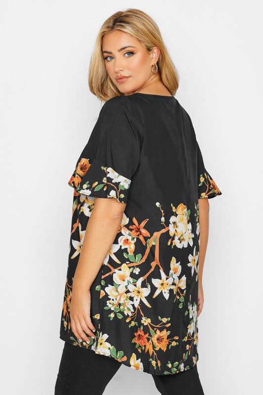 Curve Black Floral Frill Sleeve Top 3