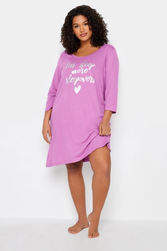 Plus Size  Avenue Purple 'Less Sleep' Slogan Nightdress