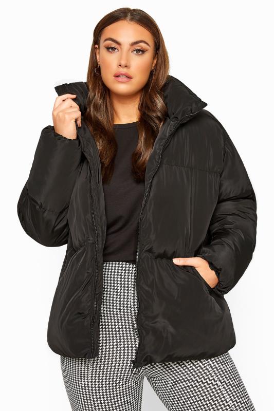 Black Cropped Puffer Jacket | Yours Clothing