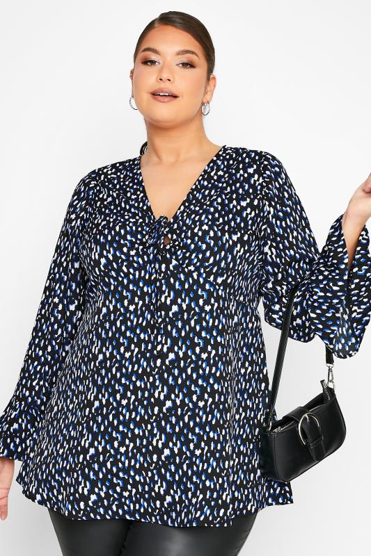 LIMITED COLLECTION Plus Size Curve Blue & White Dalmatian Print Blouse | Yours Clothing 1