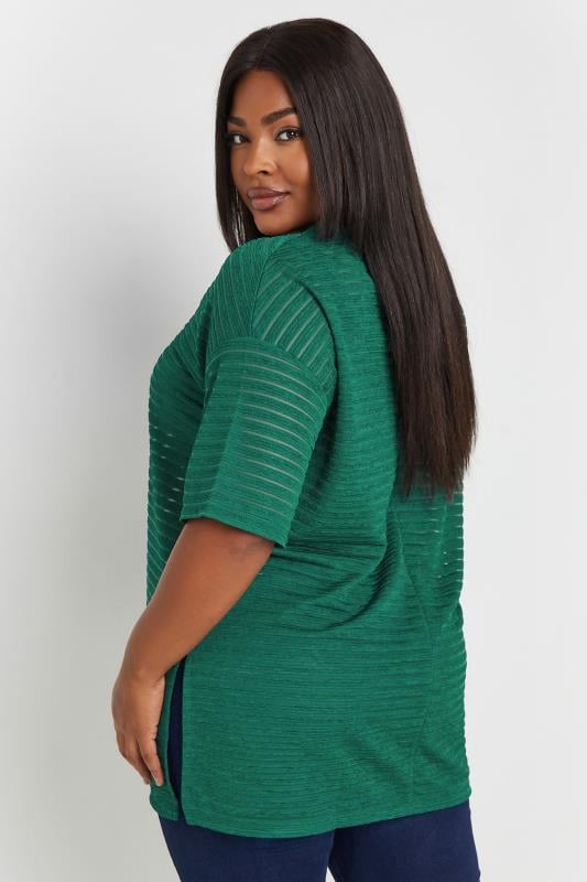 YOURS Plus Size Green Mesh Short Sleeve Stripe Top | Yours Clothing  3