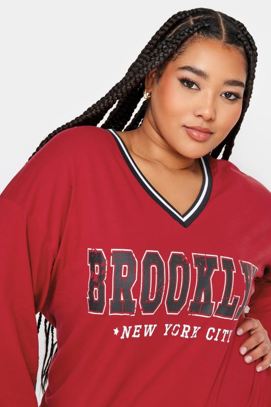 YOURS Plus Size Red 'Brooklyn' Varsity Oversized T-Shirt  | Yours Clothing 4