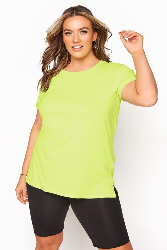 YOURS FOR GOOD Neon Green Topstitch Short Sleeve T-shirt_A.jpg