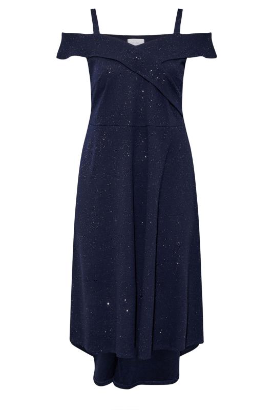 YOURS LONDON Plus Size Navy Blue Glitter Bardot Bridesmaid Dress | Yours Clothing 6