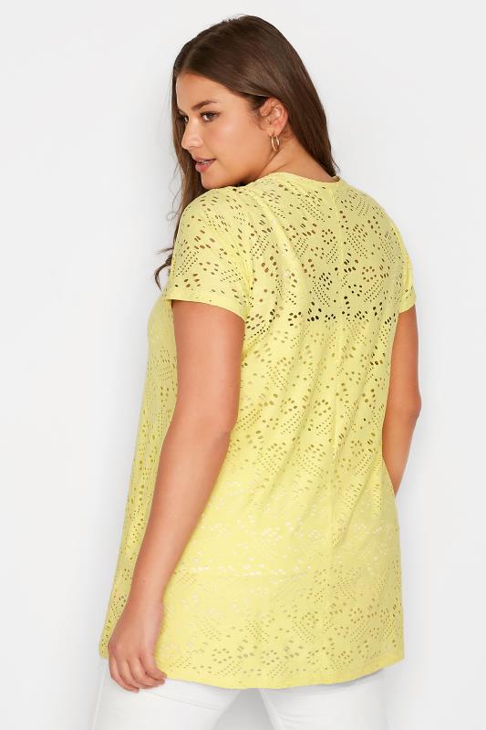 Plus Size Yellow Broderie Anglaise Swing T-Shirt | Yours Clothing 4