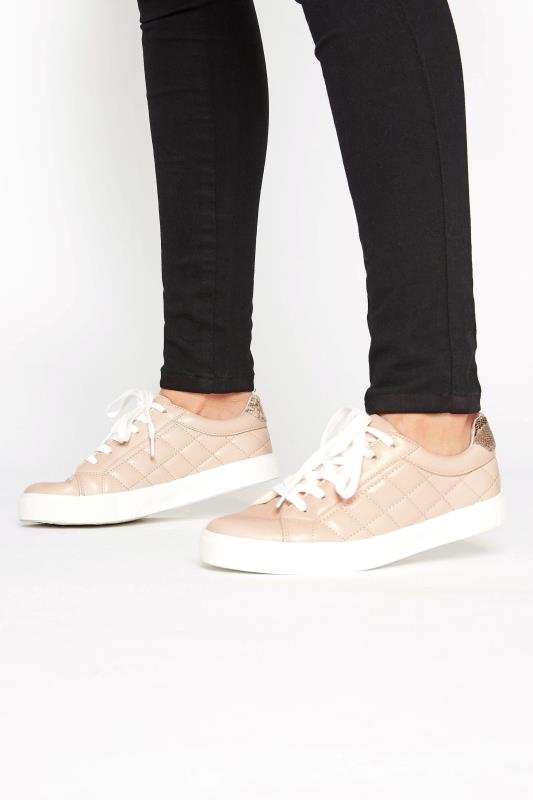  Tallas Grandes LTS Beige Brown Quilted Trainers In Standard Fit