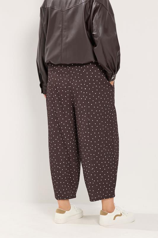 YOURS Plus Size Chocolate Brown Polka Dot Barrel Trousers | Yours Clothing 2