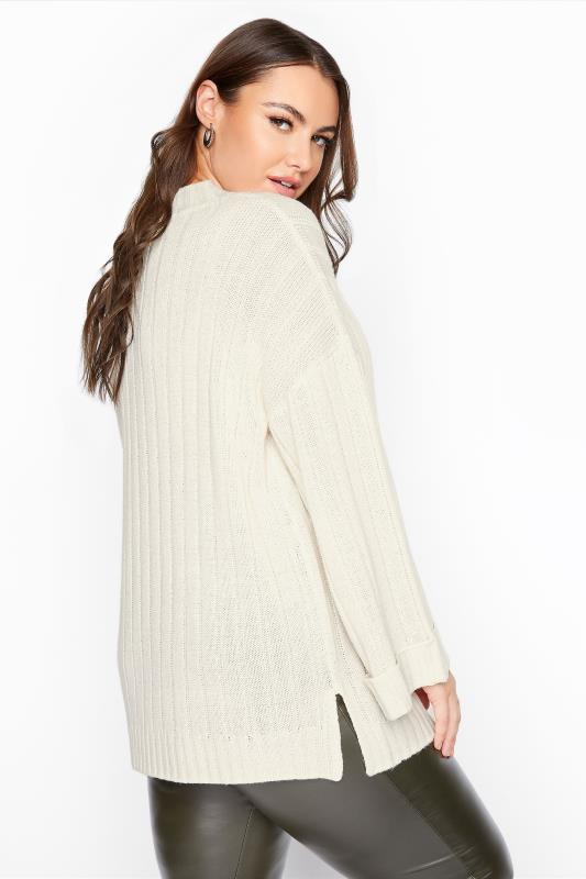 Cream Ribbed Wide Sleeve Knitted Jumper | Yours Clothing
