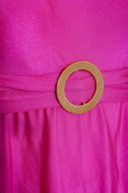 Curve Neon Pink Shimmer One Shoulder Belted Swim Dress 5