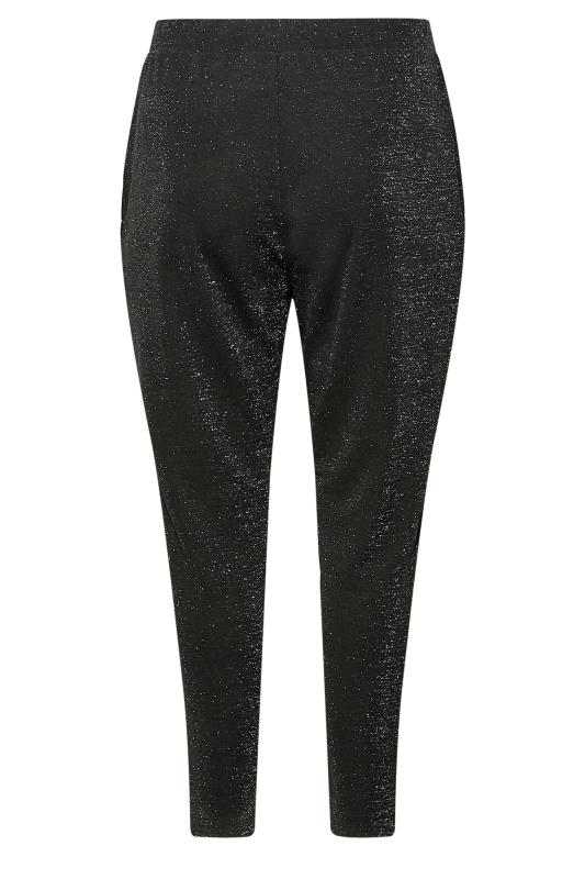 Plus Size Black Glitter Stretch Harem Joggers | Yours Clothing 5