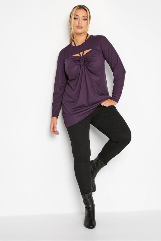 LIMITED COLLECTION Plus Size Purple Cut Out Tie Detail Top | Yours Clothing 2