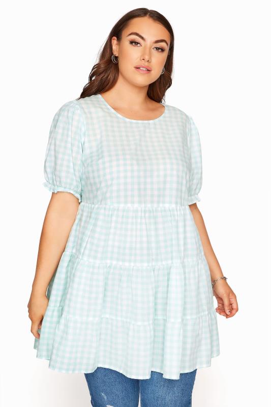 LIMITED COLLECTION Mint Gingham Tiered Tunic Top_A.jpg
