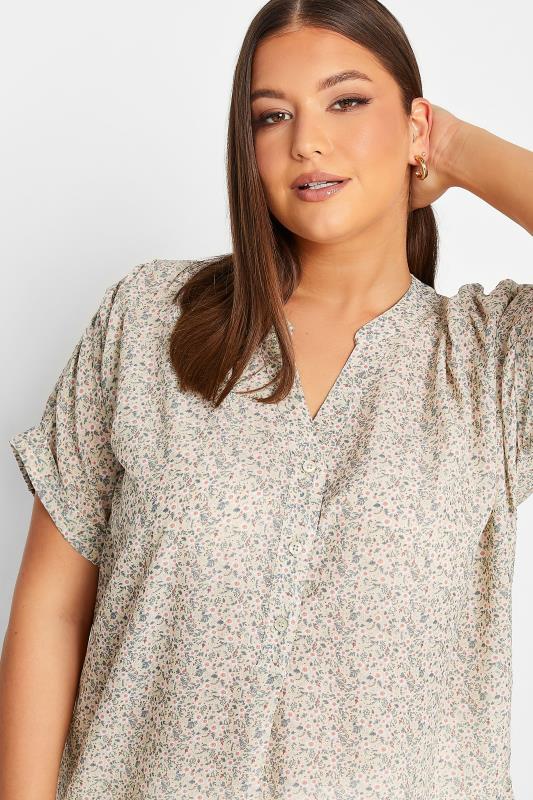 YOURS Plus Size Curve White Ditsy Print Half Placket Shirt | Yours Clothing  4