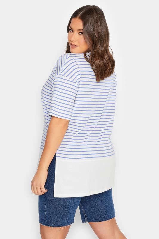 YOURS Plus Size White Stripe Drop Sleeve Top | Yours Clothing 3