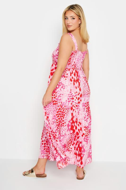 YOURS Plus Size Pink Animal Markings Shirred Strappy Sundress | Yours Clothing 3