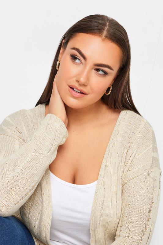 YOURS Plus Size Beige Brown Distressed Knitted Cardigan | Yours Clothing 4