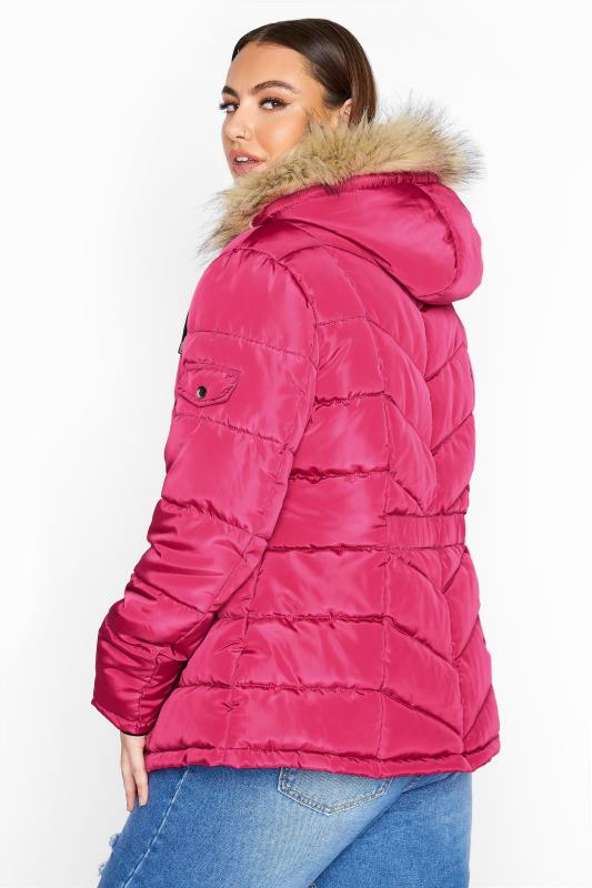 Pink Puffer Jacket With Faux Fur Trim, Jessica Simpson Black Faux Fur Trim Hooded Puffer Coat