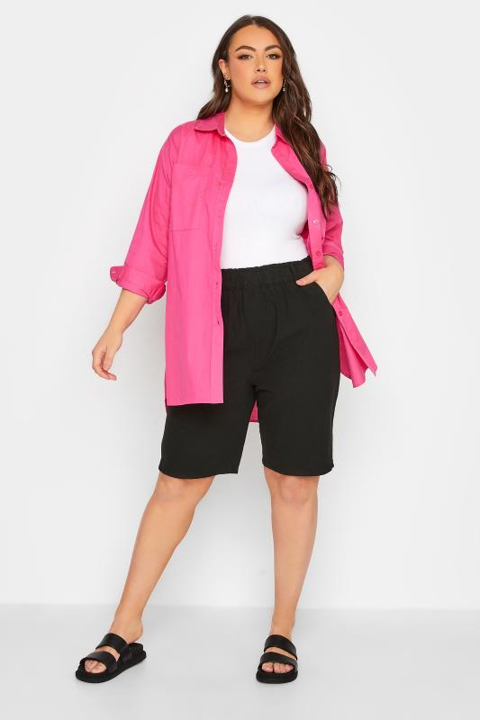 YOURS Plus Size Black Cool Cotton Shorts | Yours Clothing 2