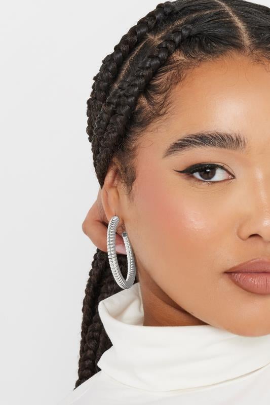 Silver Tone Statement Coil Hoop Earrings | Yours Clothing  1