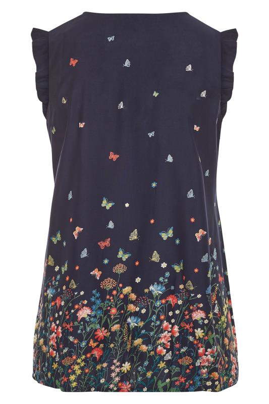 Navy Blue Floral Sleeveless Blouse | Yours Clothing 5