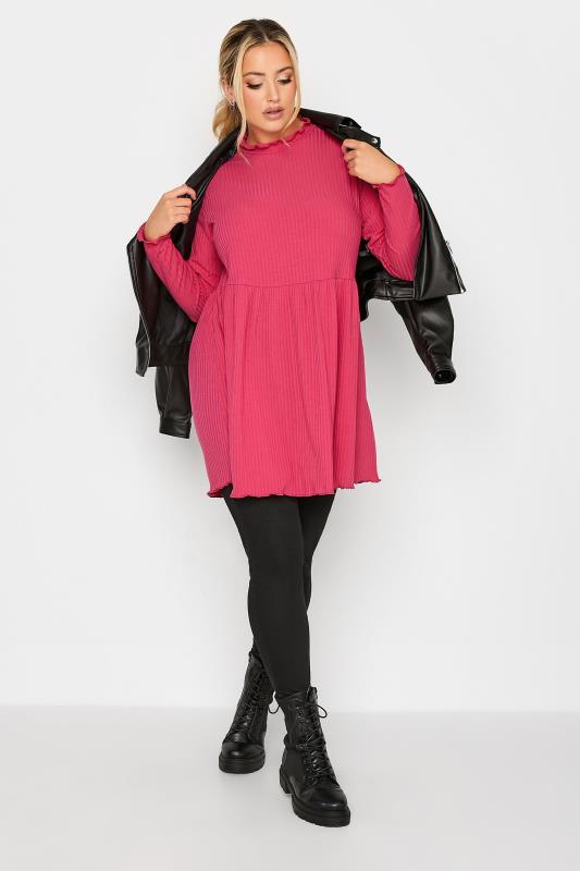 LIMITED COLLECTION Plus Size Pink Peplum Lettuce Hem Top | Yours Clothing  2
