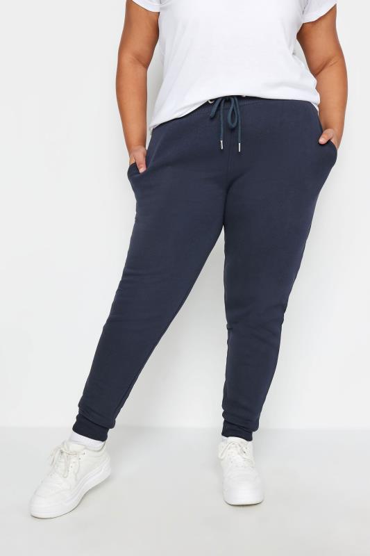 Plus Size  YOURS Curve Navy Blue Cuffed Stretch Joggers