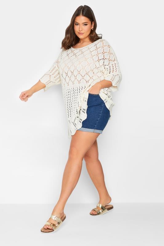 YOURS Plus Size Curve White Crochet Jumper | Yours Clothing  3