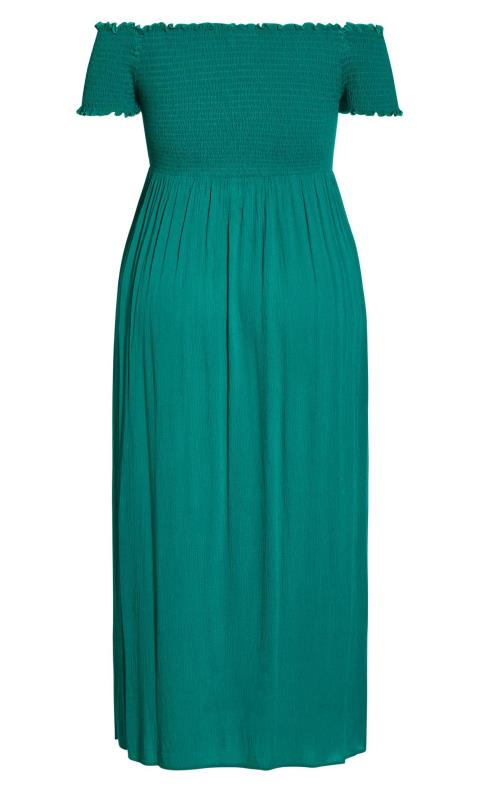 Evans Teal Green Bardot Shirred Maxi Dress 4