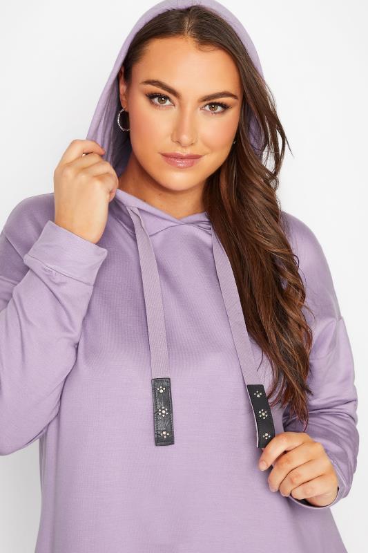 Plus Size Lilac Purple Embellished Tie Hoodie | Yours Clothing 4