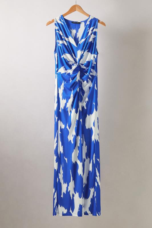 EVANS Plus Size Blue Abstract Print Twist Front Maxi Dress | Evans Clothing 5